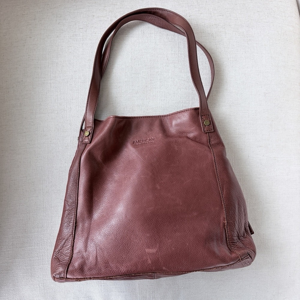 American Leather Co Triple Entry Boho Satchel Shoulder Bag Rich Brown Western